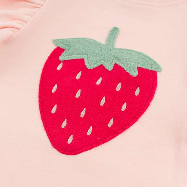Strawberry Applique Butterfly Sleeve Tee, Pale Pink - T-Shirts - 3
