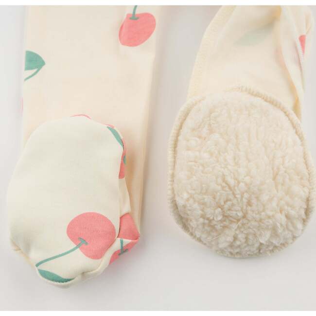 Cherries Print Zipper Front Footie, Milk - Footie Pajamas - 4