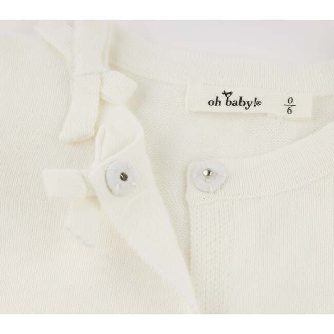 Mini Bow Neck Knitted Long Sleeve Cardigan, Cream - Sweaters - 7