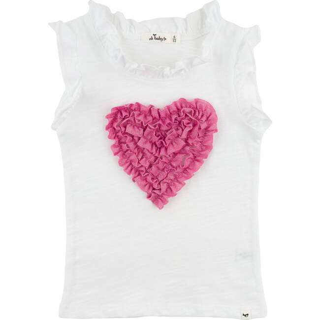 Bright Pink Ruffle Heart Rebekah Tank, Oyster