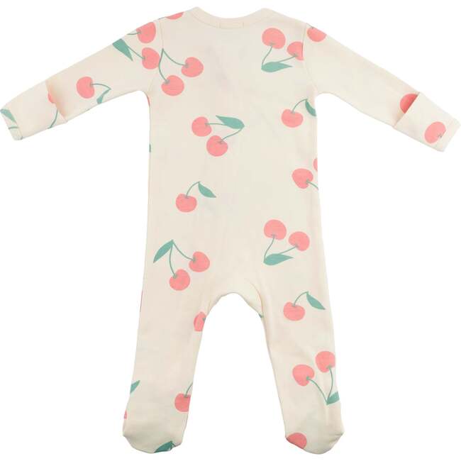 Cherries Print Zipper Front Footie, Milk - Footie Pajamas - 6