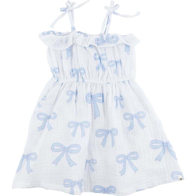 Big Blue Bows Print Harriet Dress, Oyster - Dresses - 4