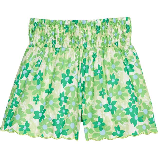 Shirred Scallop Shorts, Greenspring Groovy Floral