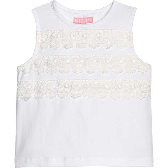 Sleeveless Tank, White Eyelet Stripe
