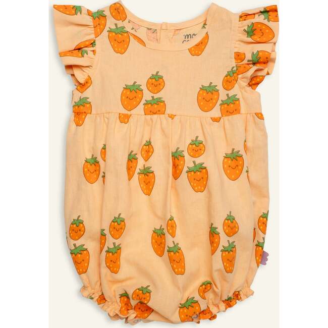 Linen Strawberry Ruffle Baby Romper