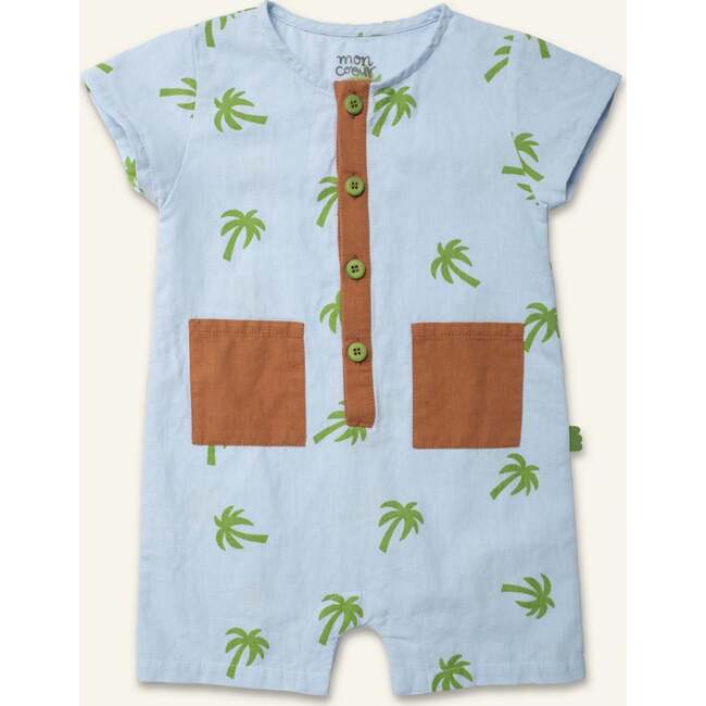 Linen Palm Tree Pocket Baby Romper