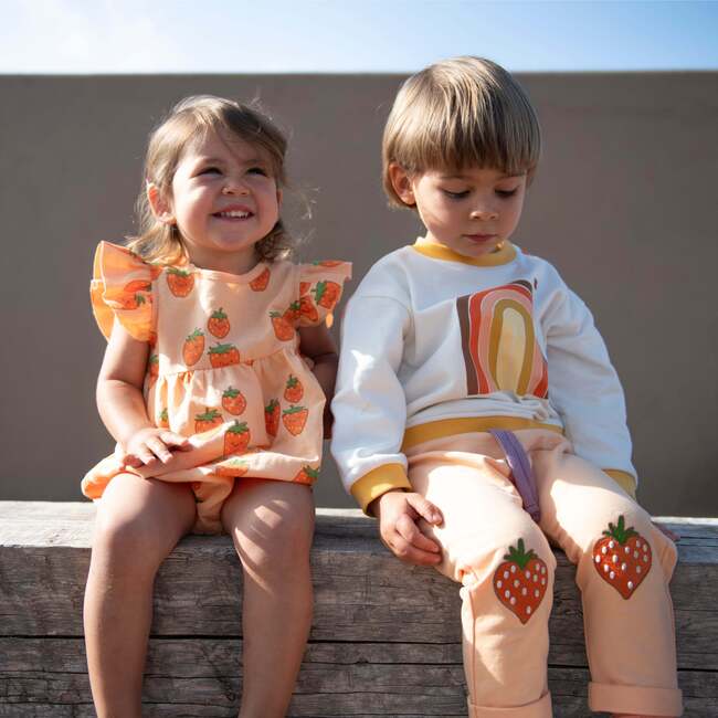 Linen Strawberry Ruffle Baby Romper