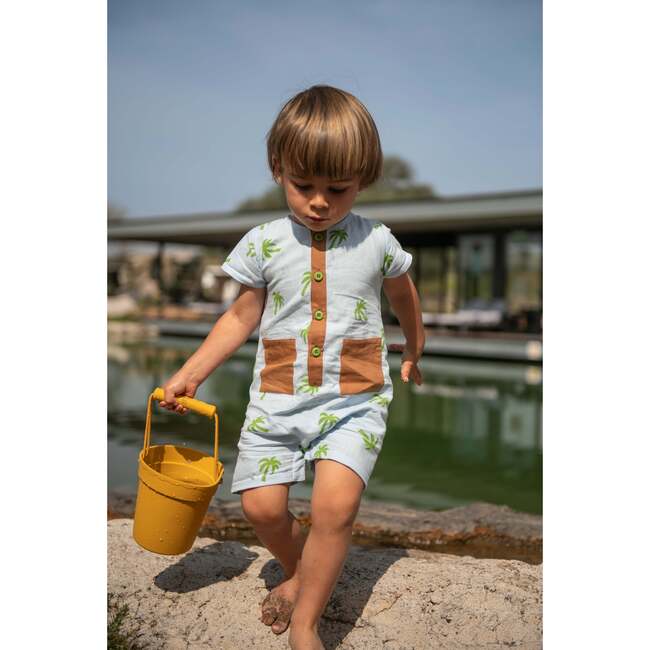 Linen Palm Tree Pocket Baby Romper