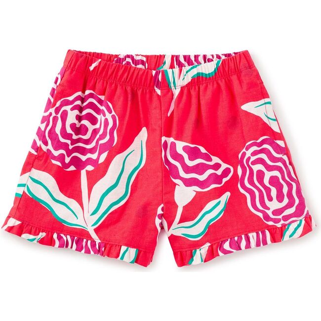 Ruffle Hem Woven Short, Flamenco Carnation