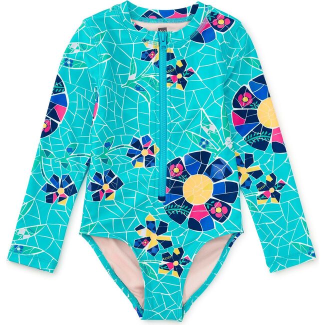 Long Sleeve One-Piece Swimsuit, Mosaic Floral