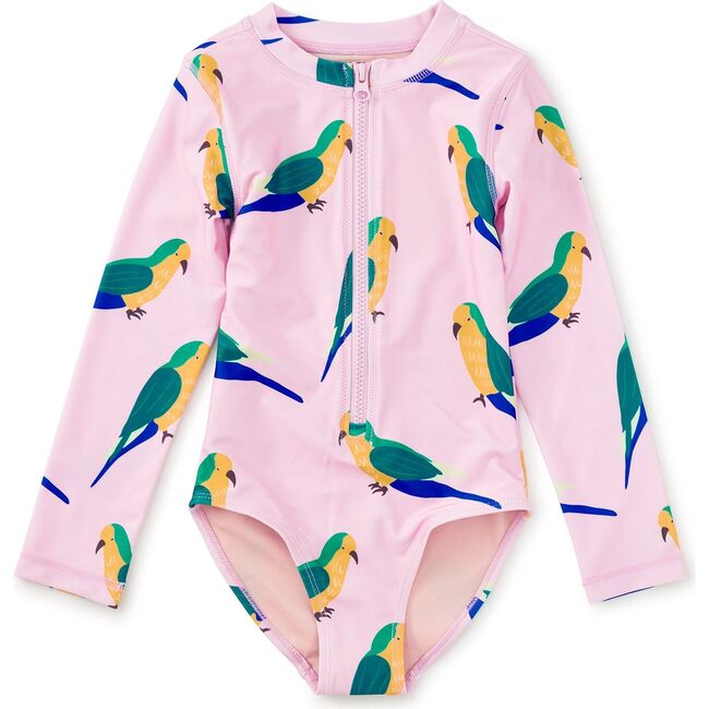Long Sleeve One-Piece Swimsuit, Monk Parakeet