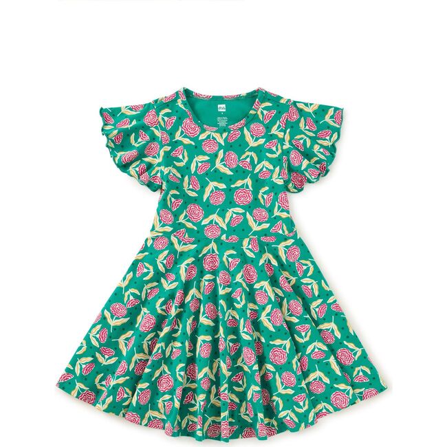 Flutter Sleeve Twirl Dress, Carnation Toss