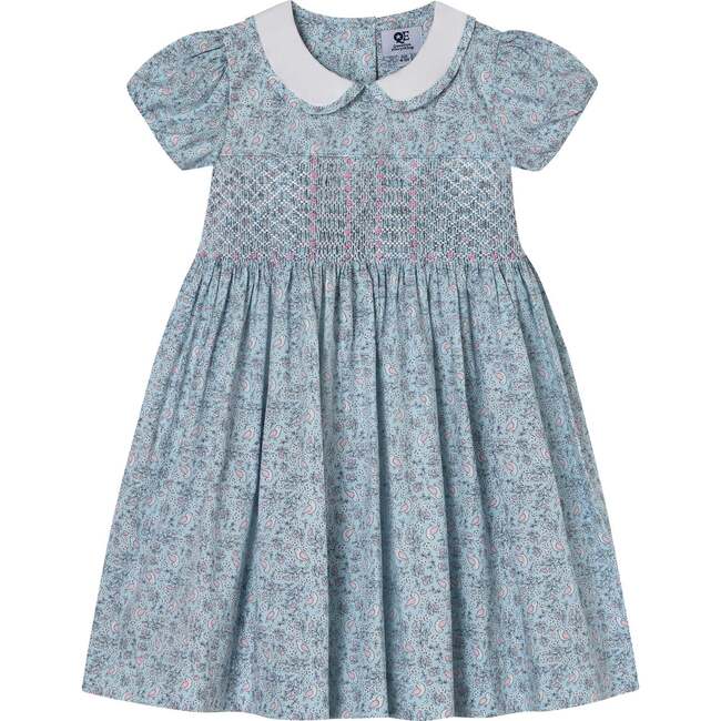 Hand-Smocked Girls Dress Avis, Blue Bird Print