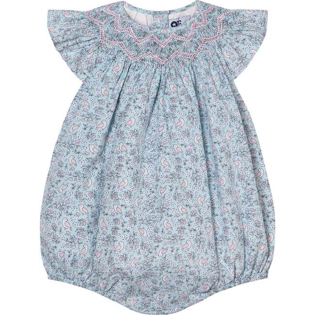 Hand-Smocked Baby Romper Wren, Bird Print