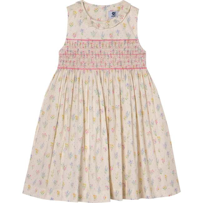 Hand-Smocked Girls Dress Kacey, Cream, Floral