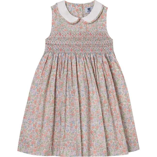 Hand-Smocked Girls Dress Fiona, Peach, Floral