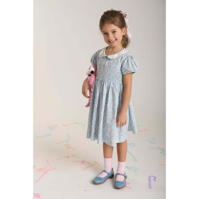 Hand-Smocked Girls Dress Avis, Blue Bird Print
