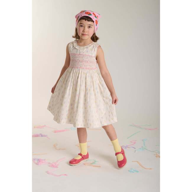 Hand-Smocked Girls Dress Kacey, Cream, Floral