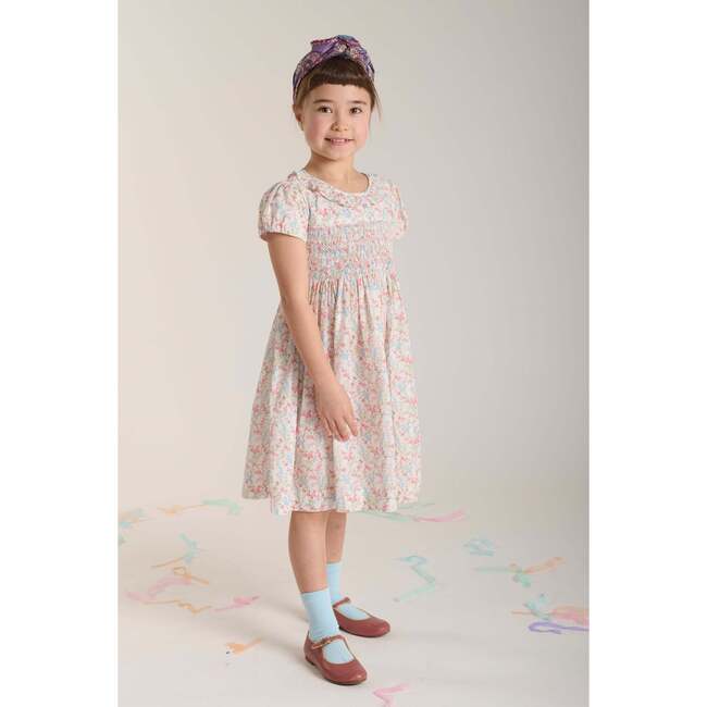 Hand-Smocked Girls Dress Laura, White, Floral