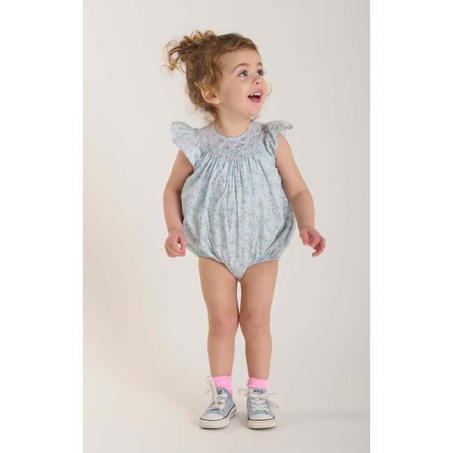 Hand-Smocked Baby Romper Wren, Bird Print