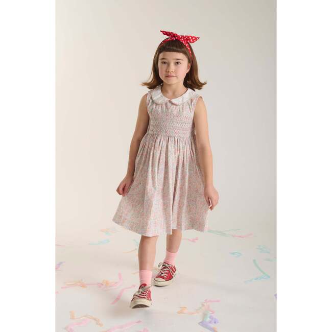 Hand-Smocked Girls Dress Fiona, Peach, Floral