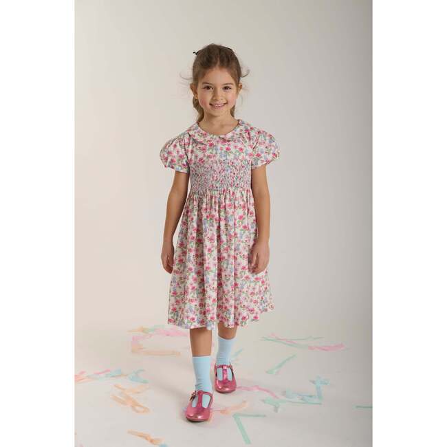 Hand-Smocked Girls Dress Hannah, Pink Floral