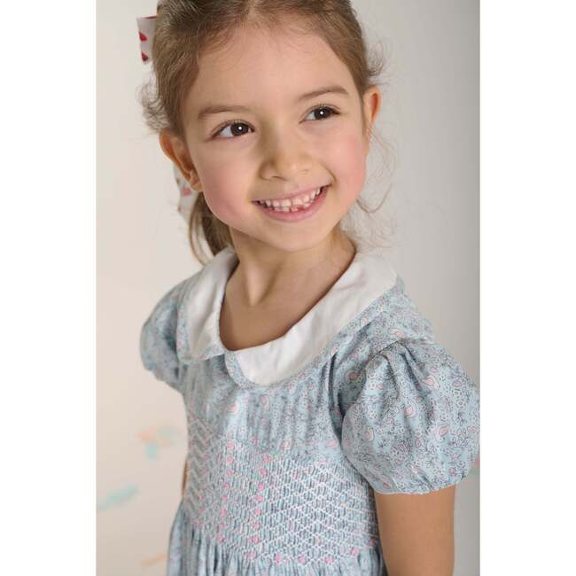 Hand-Smocked Girls Dress Avis, Blue Bird Print - Dresses - 3