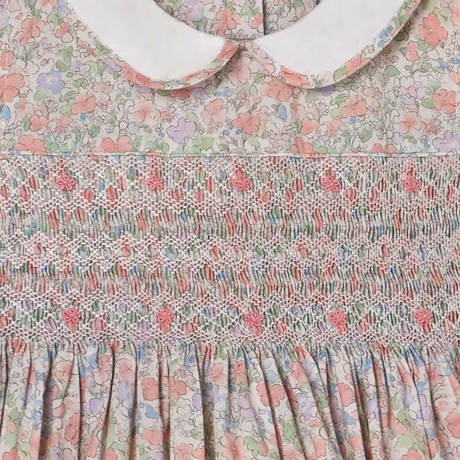 Hand-Smocked Girls Dress Fiona, Peach, Floral - Dresses - 3
