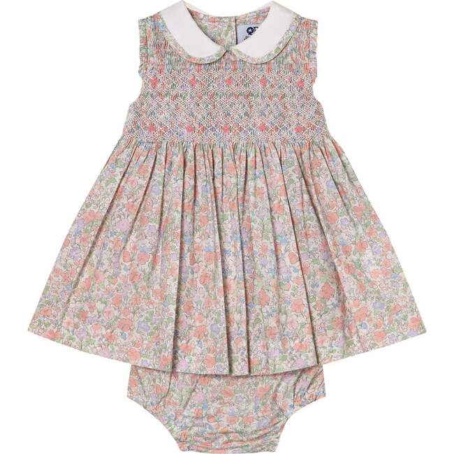 Hand-Smocked Baby Dress Flora, Peach, Floral