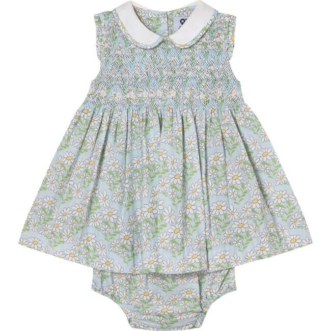 Hand-Smocked Baby Dress Calista, Baby Blue, Floral