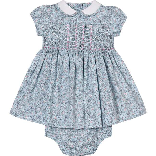 Hand-Smocked Baby Dress Aderyn, Blue Bird Print