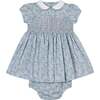 Hand-Smocked Baby Dress Aderyn, Blue Bird Print - Dresses - 1 - thumbnail