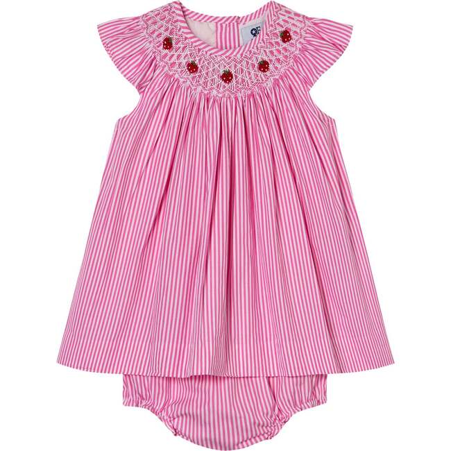 Hand-Smocked Baby Dress Bebe, Pink Pinstripe