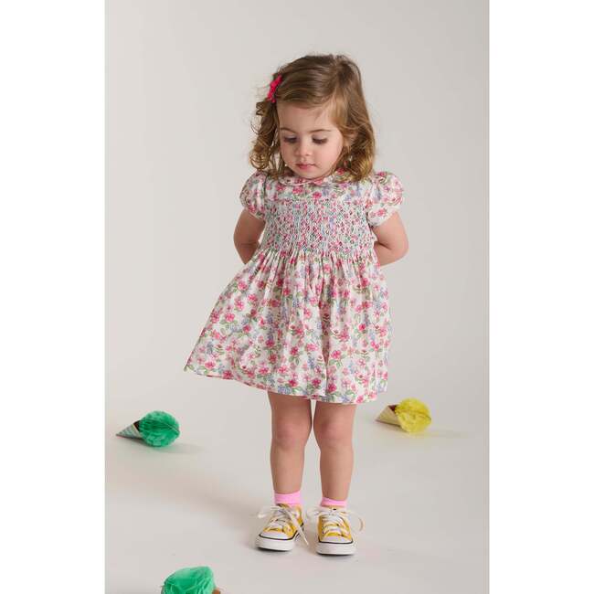 Hand Smocked Baby Dress Hillary, Pink floral