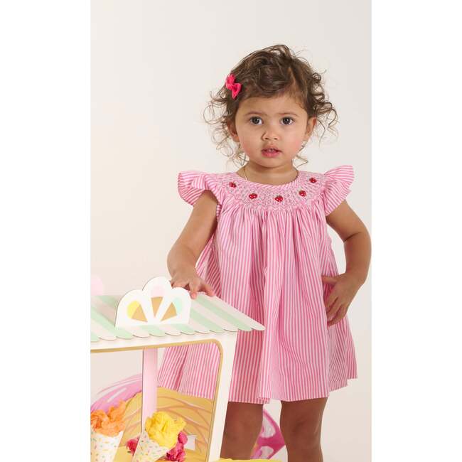 Hand-Smocked Baby Dress Bebe, Pink Pinstripe