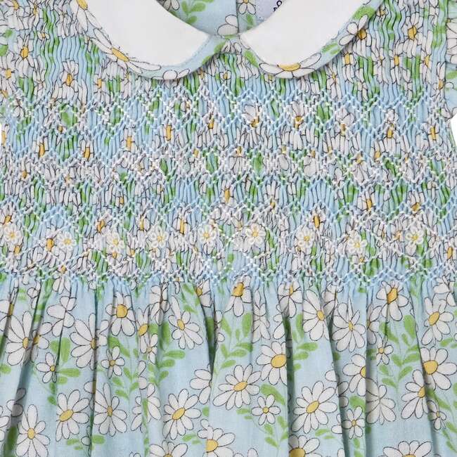 Hand-Smocked Baby Dress Calista, Baby Blue, Floral - Dresses - 4
