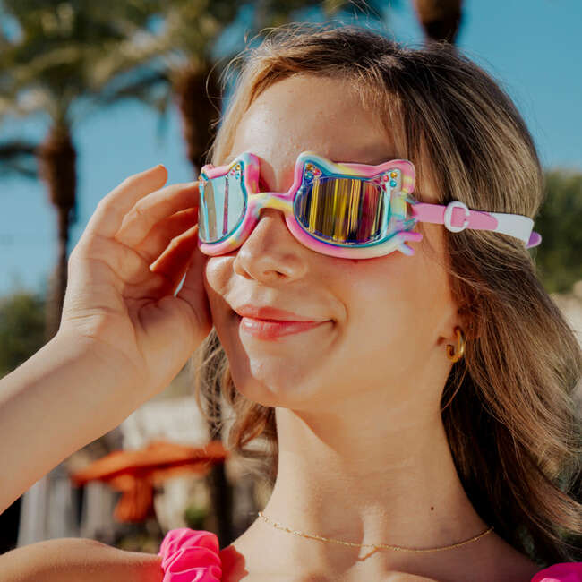 Tie-Dye Tabby Kids’ Swim Goggles, Meowberry Breeze