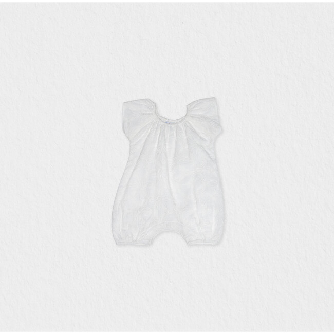 Manon Baby Romper, White Flower Embroidery