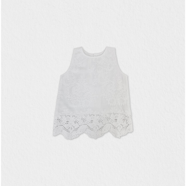 Fleur Girl Blouse Sleeveless, White Embroidery