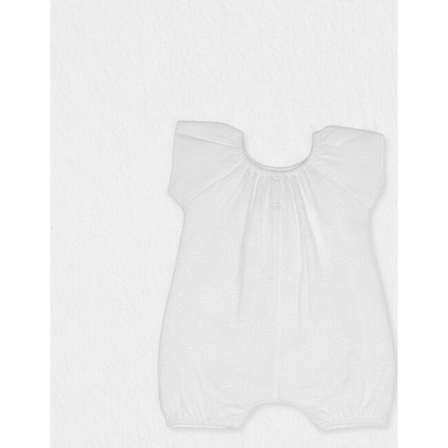 Manon Baby Romper, White Flower Embroidery