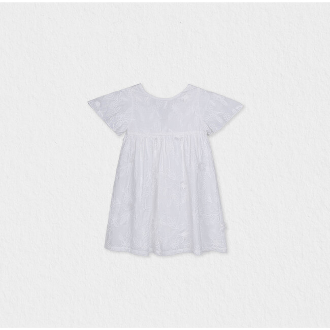 Flora Girl Dress , White Flower Embroidery