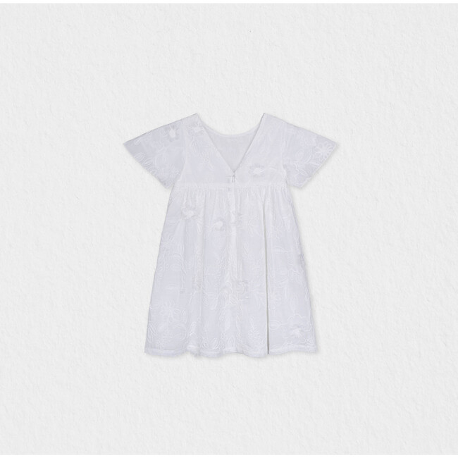 Flora Girl Dress , White Flower Embroidery