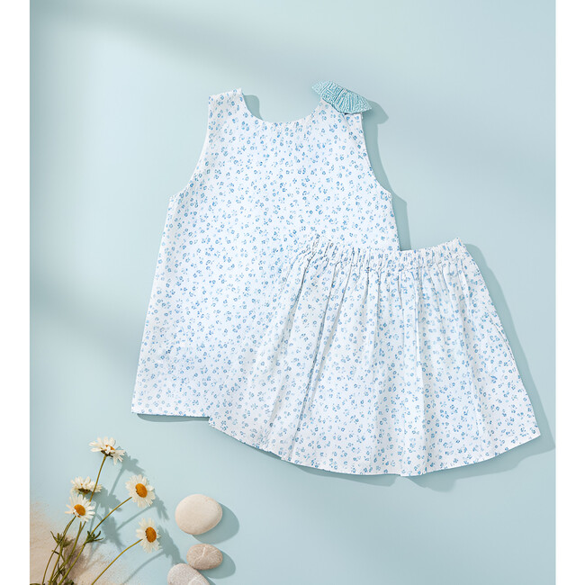 Fleur Girl Blouse Sleeveless, Flowery Aqua Blue - Blouses - 4