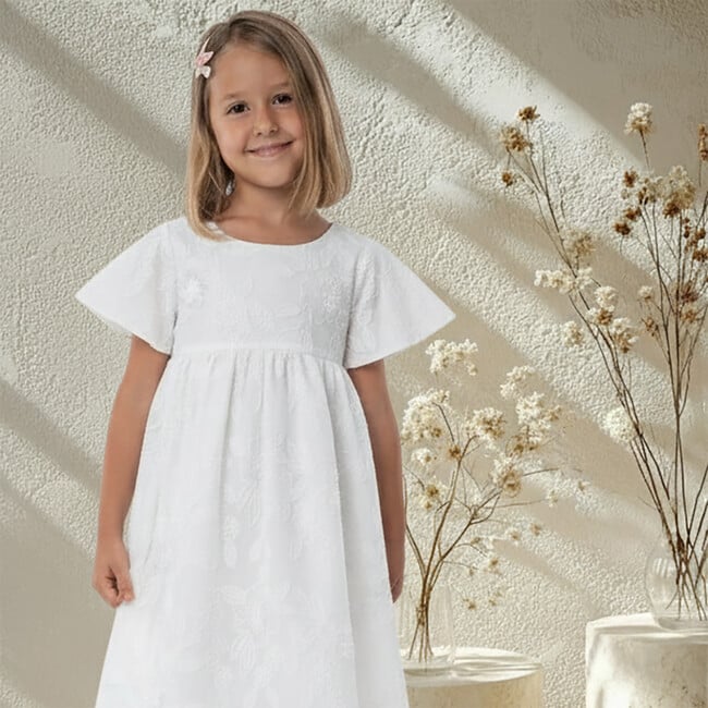 Flora Girl Dress , White Flower Embroidery - Dresses - 3