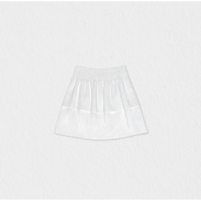 Fiona Girl Skirt , White Flower Embroidery