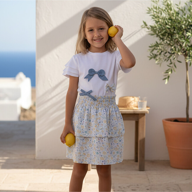 Fiona Girl Skirt , Yellow Blue Flowery - Skirts - 3