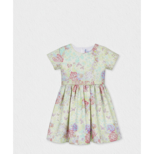 Eryna Girl Dress Short Sleeve, Pistachio Violet Flower