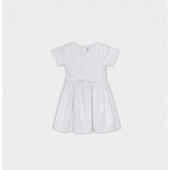 Eryna Girl Dress Short Sleeve, White Grape Embroidery