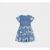 Enissa Girl Dress Short Sleeve, Blue Denim Flower - Dresses - 1 - thumbnail