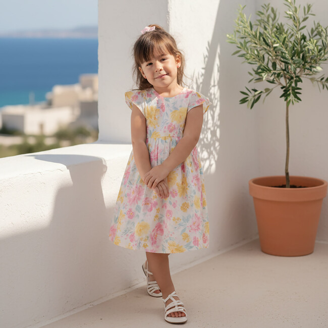 Eugenie Girl Dress Sleeveless, Yellow Pink Lagoon - Dresses - 3